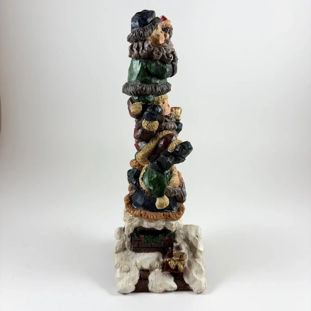 Whimsical Stacked Santas Chimney Christmas Figurine Resin Holiday Decor